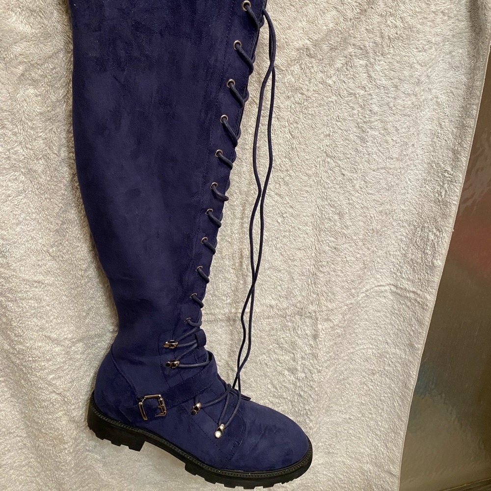Navy Blue Thigh high Moto Boots